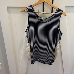 Ya Los Angeles Navy and White Crochet Cut Out Tank Top size M